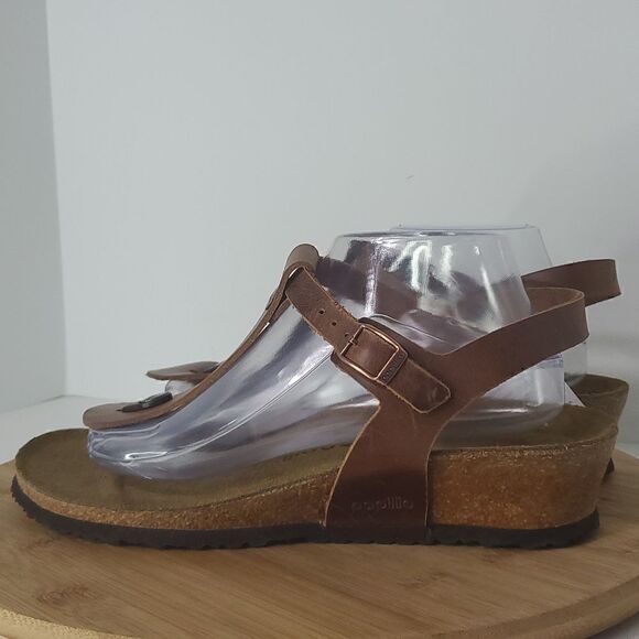 Papillio by Birkenstock Ashley BrownLeather T-Strap Wedge Sandals Women's EU 41 - Picture 5 of 11